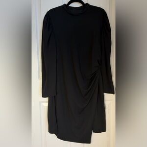 Clover & Sloane Faux Wrap Long Sleeve Black Dress